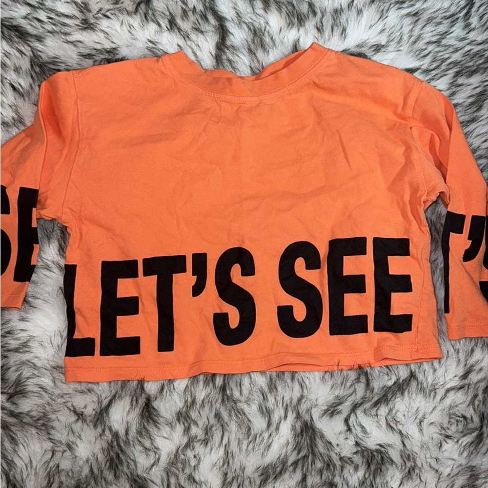 Zara Orange Girl’s Crop Top Shirt with Black Print